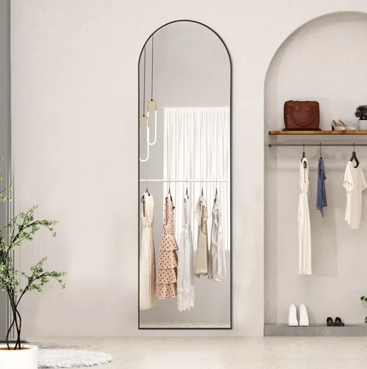 EDX Arched Full Length Mirror 59"x16" Full Body Mirror Rectangle Free Standing Wall Mounted Leaning Hanging Floor Mirrors, Black