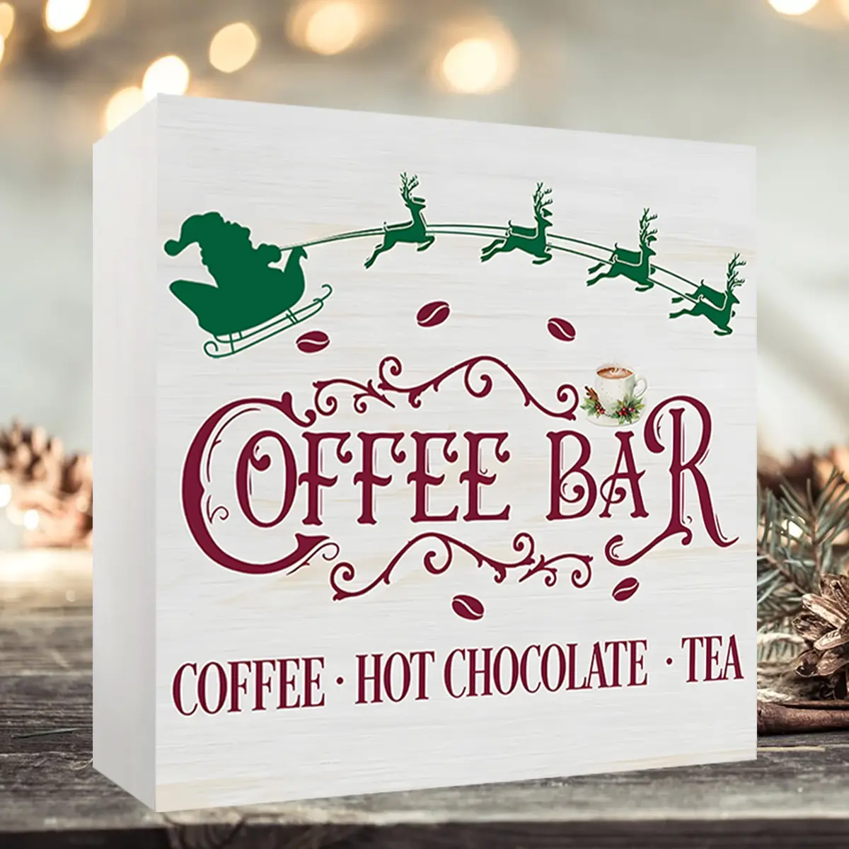 Coffee Sign Christmas Theme Square PVC 4x4in Art Deco, Home Decor, Bedroom Decor, Bathroom Decor, Office Decor, Kitchen Decor, Room Decor