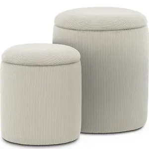 KORSER Round Storage Ottoman Set of 2 Plush Corduroy Foot Rest Stool Space Saving Vanity Chair for Bedroom Living Room Multifunctional Design Hidden Storage Premium Corduroy Fabric