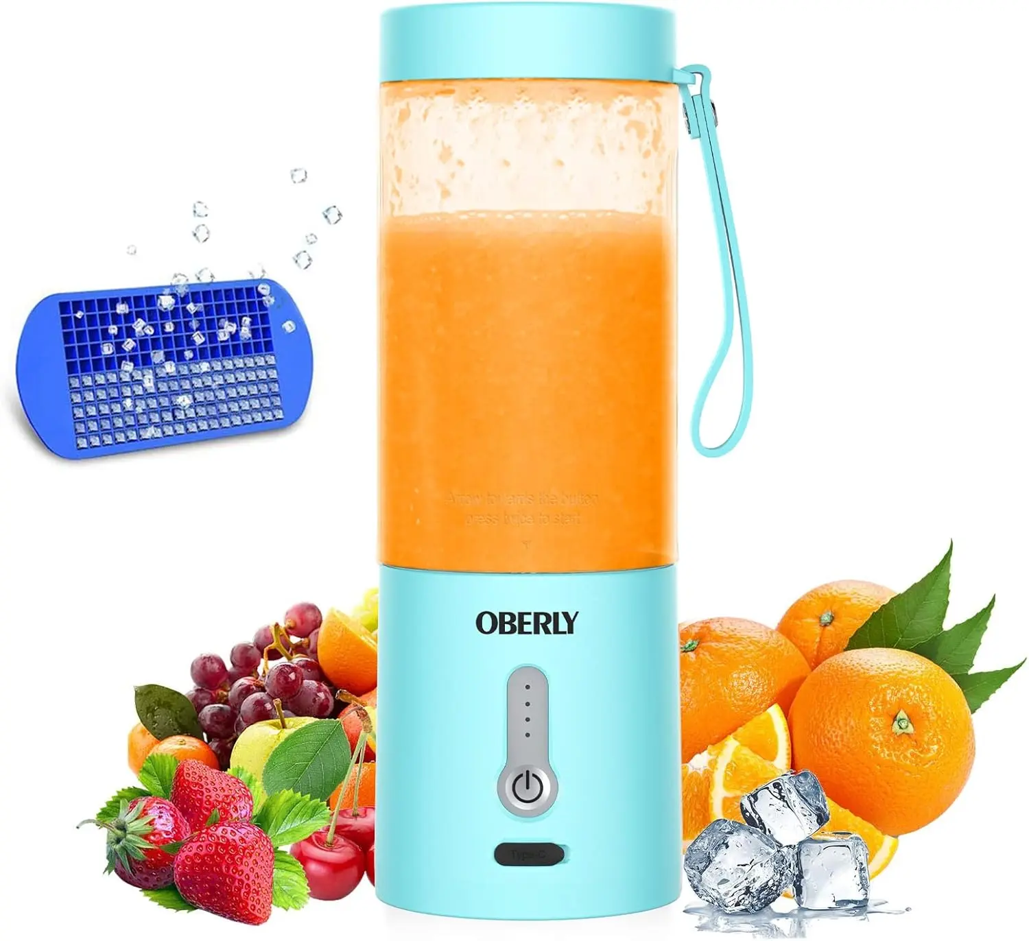 Portable Blender for Shakes and Smoothies, OBERLY Personal Travel Blender for Protein with 4000mAh USB Rechargeable Battery, Crush Ice, Frozen Fruit and Drinks, 18 oz Mini Travel Cup, Blue