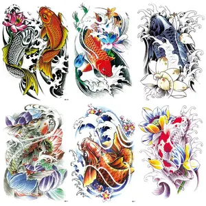 6 Colorful Waterproof Koi Fish Temporary Tattoo Stickers, Long-Lasting Realistic Design, Perfect for Parties and Casual
