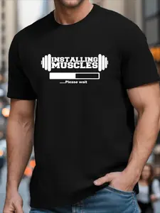 Installing Muscles TShirt Gym Workout Fitness Casual Athletic Black Mens Tshirts Unisex Vintage O-neck Tops Summer Streetwear