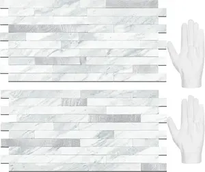 20 Sheets Peel and Stick Backsplash Tile, Stick on Backsplash for Kitchen and Bathroom, Volakas White Look PVC Mixed Metal  Self Adhesive Wall Tiles