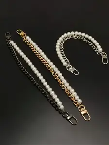 Faux Pearl Purse Chain Strap, Light & Silver Color Handbag Straps, Metal Shoulder Crossbody Bag Accessory for Women, Fashionable Chain Strap