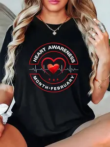 100% Cotton Unisex Heart Health Month February American Heart Health T-Shirt – Retro Vibes, Trendy Print, Perfect for Everyday Outfits