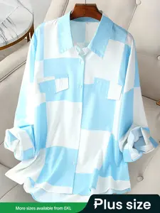 【Plus Size】 Plaid Print Button Front Shirt, Casual Button Down Long Sleeve Collared Top for Daily Wear, Women's Clothing for All Seasons