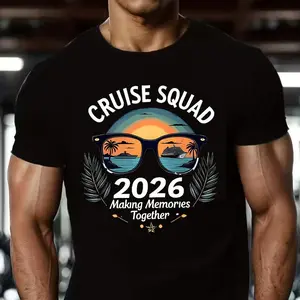 Men's "Cruise Squad 2026" Graphic Tee, Casual Crew Neck Short Sleeve Shirt with Sunglasses Print