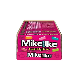 Mike & Ike Tropical Typhoon Theater Box 12 ct. - Sweet Soft and Chewy Candy with Tropical Fruits Flavor - 12 Count Pack Snack Bonbon Sugar Corn