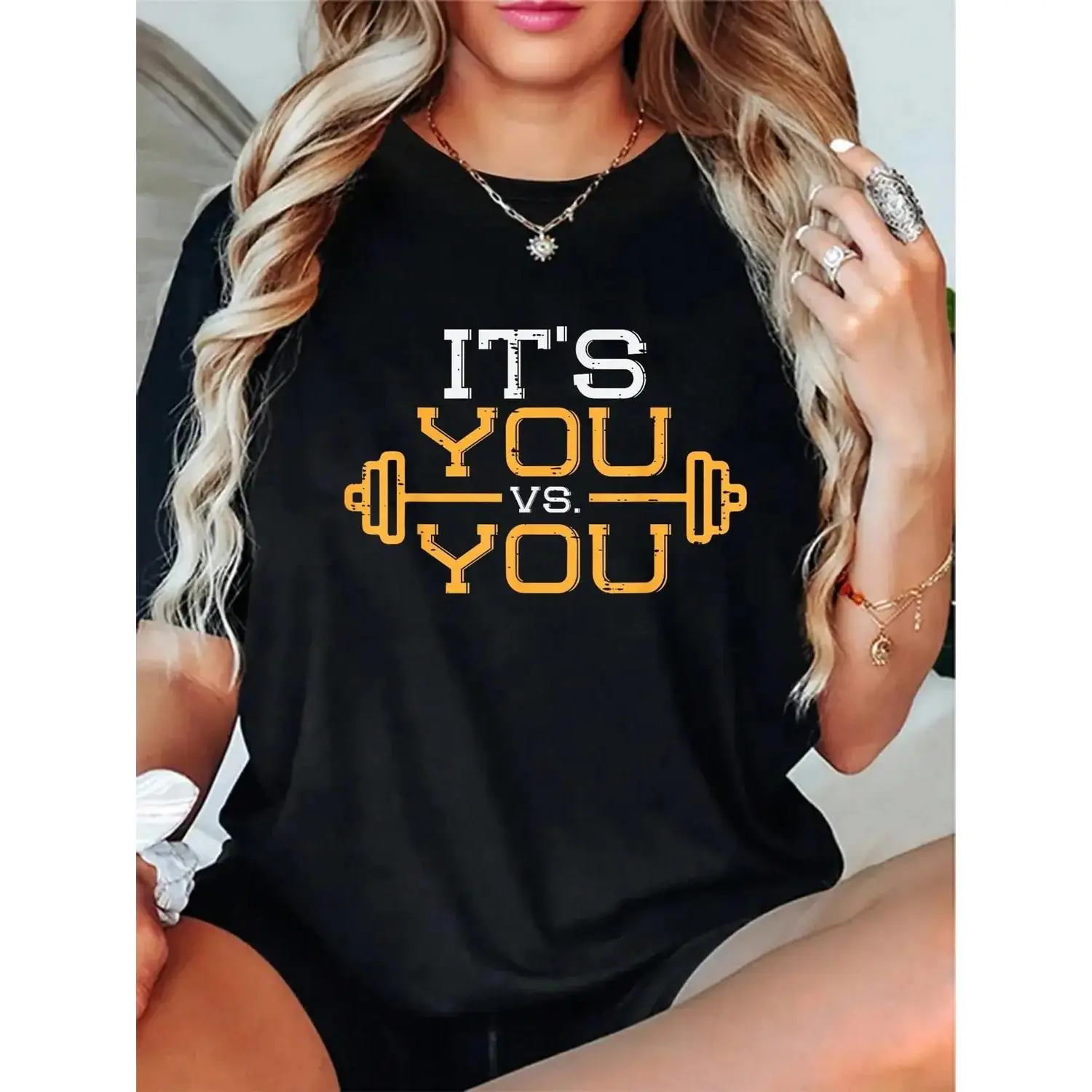 Women's 100% Cotton Fitted Short-Sleeve Round Neck Top - Casual, Sporty Chic Athlete Life Gym Workout Motivation T-Shirt