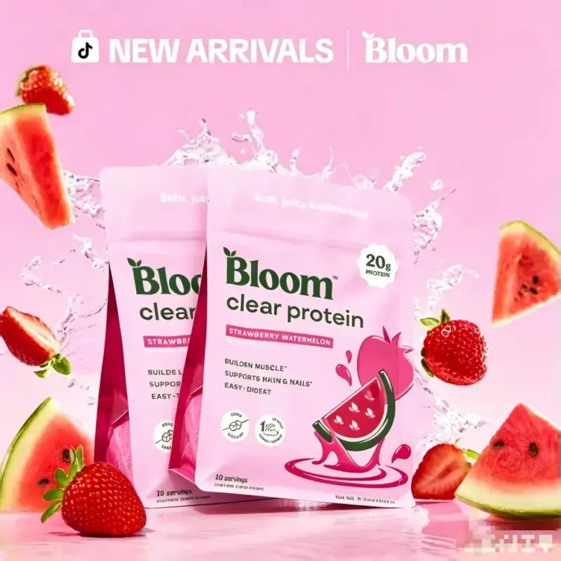 【2 pack】Bloom Clear Protein, Whey Protein Isolate with Collagen Peptides and Digestive Enzymes, 20g Protein, Sugar Free Post Workout Drink Mix, 90 Calories, Strawberry Watermelon, 10 Servings