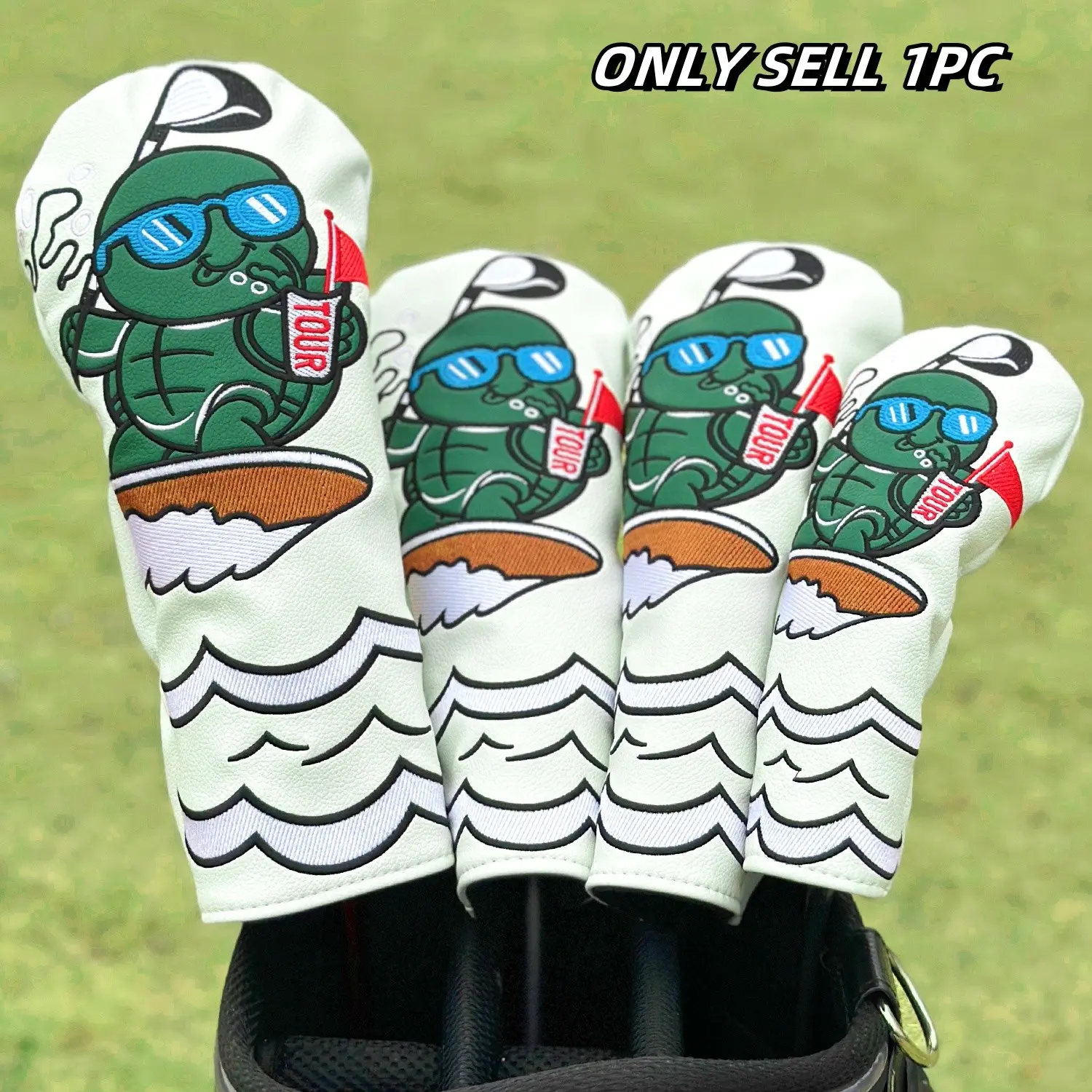 Surfing Turtle Golf Club Headcovers, 1pc/4pcs Driver Fairway Hybrid Headcover, Durable Protection for Golf Clubs, Golf Accessories, Golf Gear, Ideal for Golfers, Golf Supply