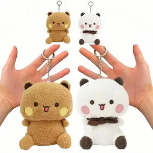 Cute Panda Bubu and Dudu Plush Pendant KeyChain Cartoon Panda Bear Doll Accessories Couple Gift Kawaii Fluffy Brown Bear Toy