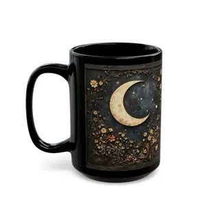 Crescent Moon And Wildflower Mandala Mug Dark Cottagecore Design Coffee Mug Dark Aesthetic Ceramic Decor Gothic Floral Art Print Cup Witchy