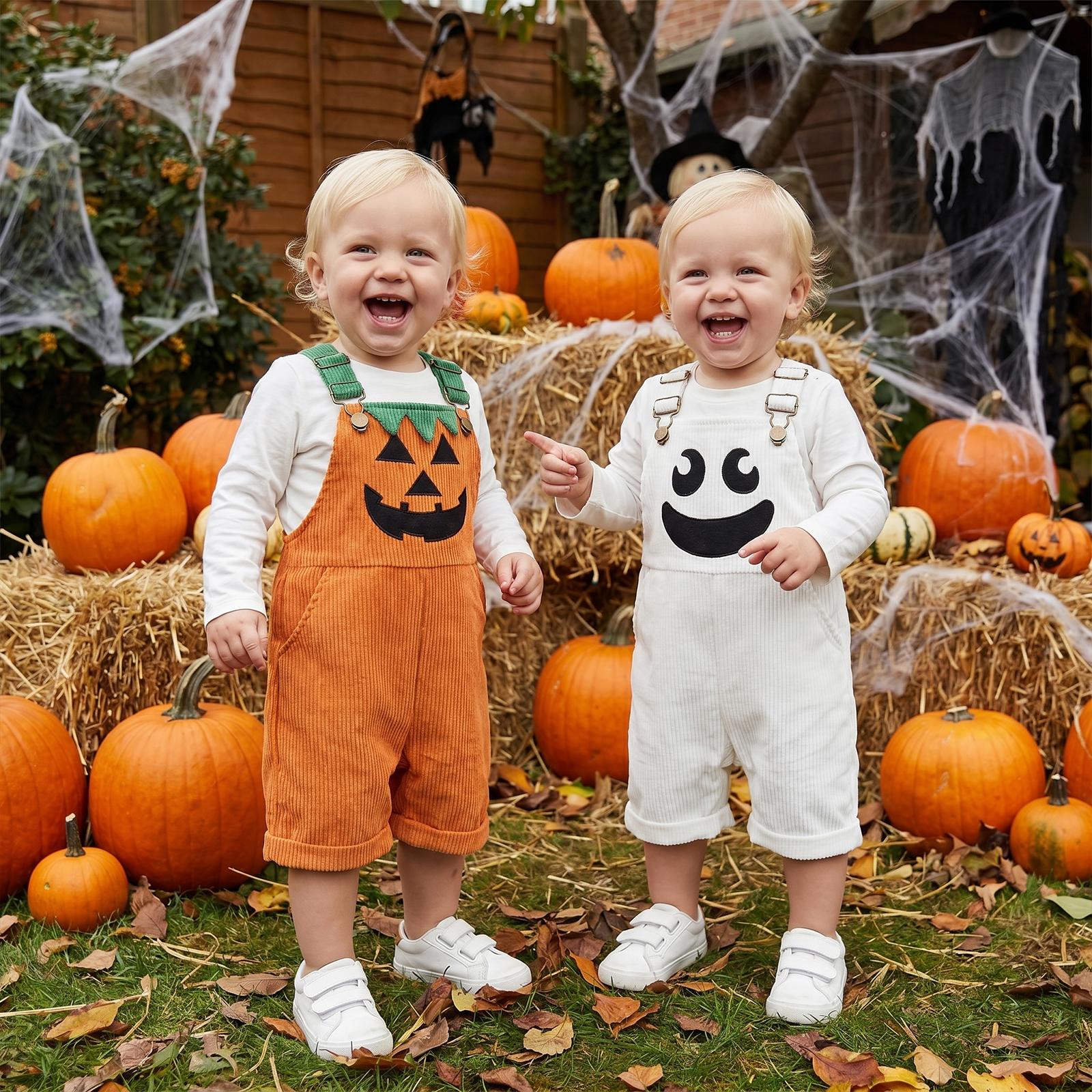 Toddler Corduroy Overalls with Suspenders, Pockets, 2 Ghost/Pumpkin Motifs - Soft Thick Wale, Boy Jumpsuit for Family Gathering, Kindergarten Party Costume Toddler Corduroy Overalls with Suspenders, Pockets, 2 Ghost/Pumpkin Motifs - Soft Thick Wale, Boy Jumpsuit for Family Gathering, Kindergarten Party Costume