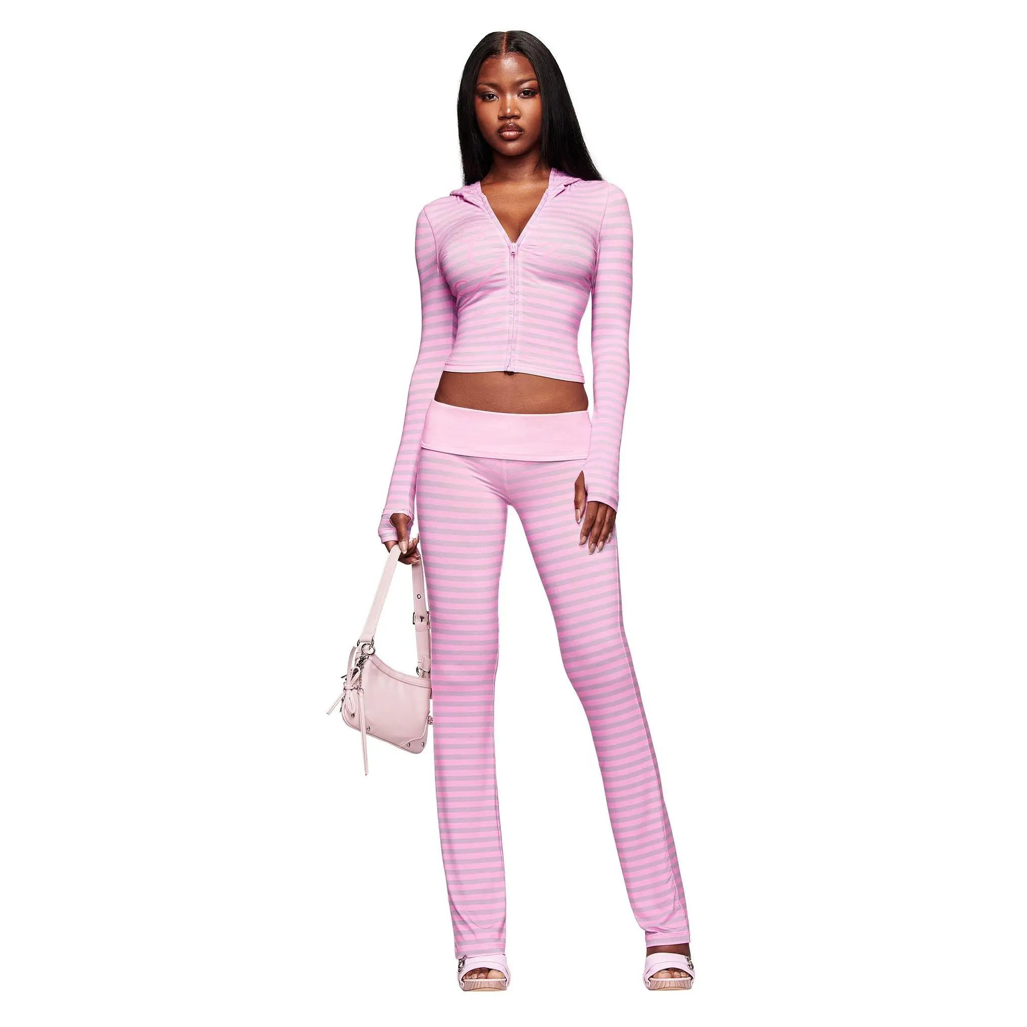 BLARE FOLDOVER TRACKPANT - LIGHT PINK STRIPE