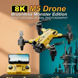 M5 Drone with 8K Three-Camera System, Brushless Motor RC Quadcopter with 4-Way Obstacle Avoidance & GPS, Professional Aerial Photography Drone for Beginners