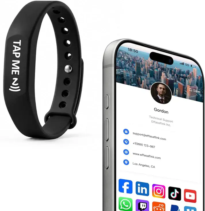 NFC Digital Business Card Silicone Bracelet - Casual, Unisex, 1 Size - Tap to Share - No Monthly Fee NFC Digital Business Card Silicone Bracelet - Casual, Unisex, 1 Size - Tap to Share - No Monthly Fee