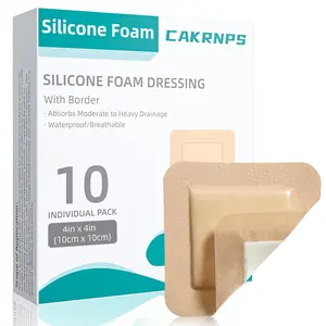 Silicone Foam Dressing 4“ x 4” with Adhesive Border,10 Packs Waterproof Silicone Bandages for Wounds Care, Large Self Adhesive Wound Dressing Bandage for Bed Sore