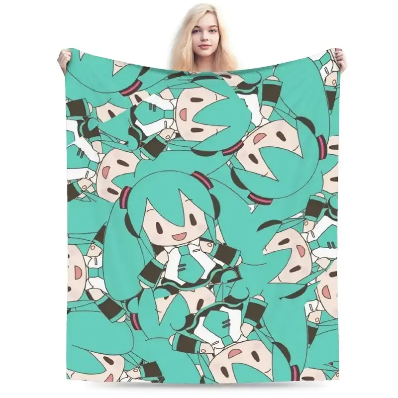 Hatsune Miku Vocaloid Virtual Singer Printed Flannel Blanket, Gentle Soft Fluffy Cozy Decorative Soft Throw for Gamer Room Dorm, Christmas Gift Essential, Decorative Blankets