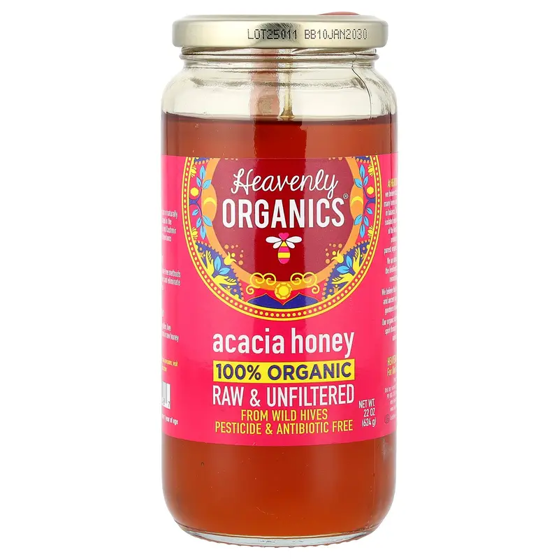 Heavenly Organics 100% Organic Acacia Honey, Raw & Unfiltered, 22 oz (624 g)