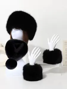 Elegant Women's Faux Fur Headband + Scarf + Gloves Set, Daily Wear & Special Occasions, Fashionable All-Season Accessory, Accessories Set