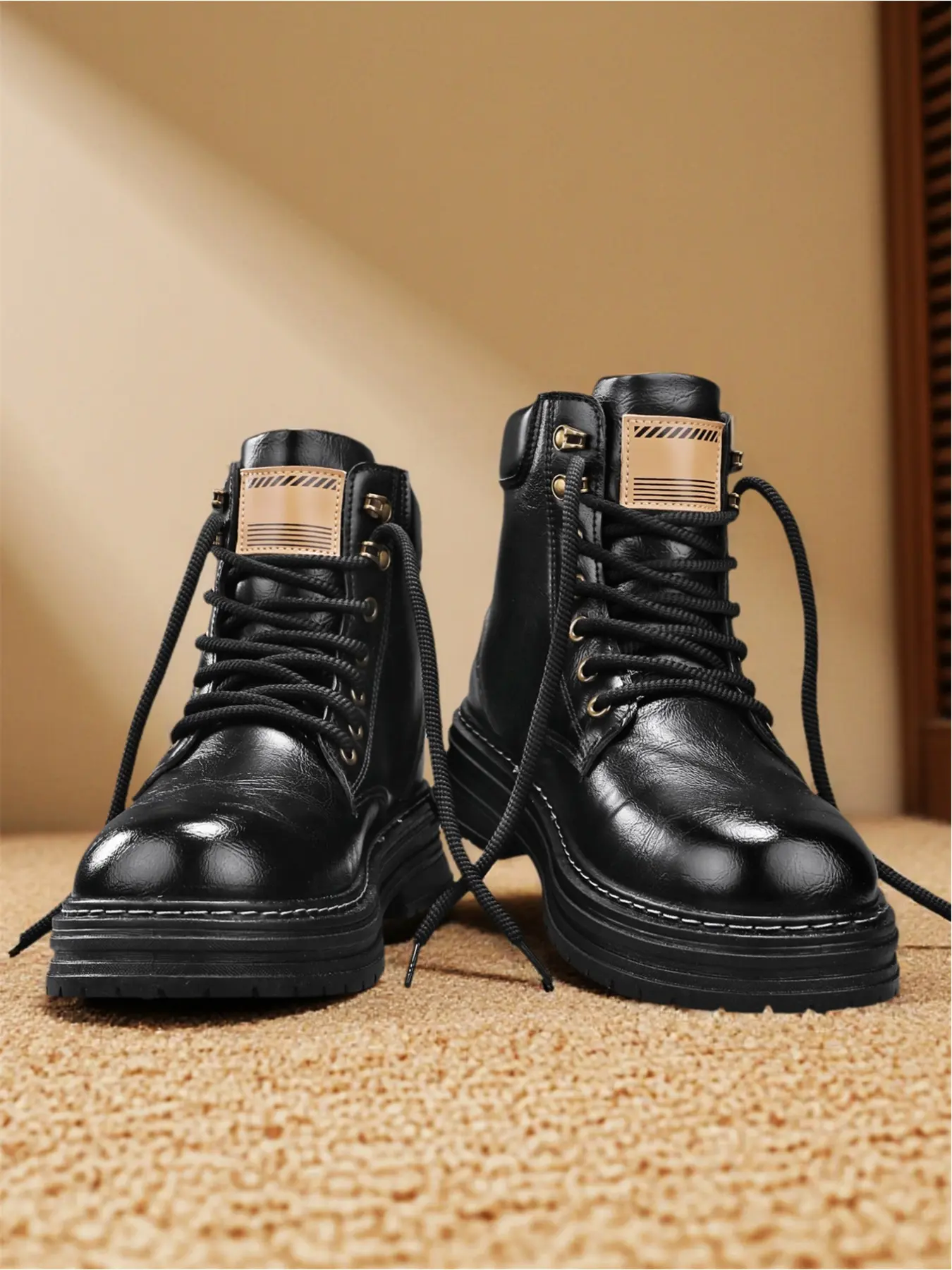 1 pair of men's high-top retro street boots Casual Boots | Vintage Tough Style | Leather Upper + PVC Anti-Slip Thick Sole + Mesh Lining | Daily Outings/Commute, Top Versatile Trend Boots for Boyfriend on Valentine's Da