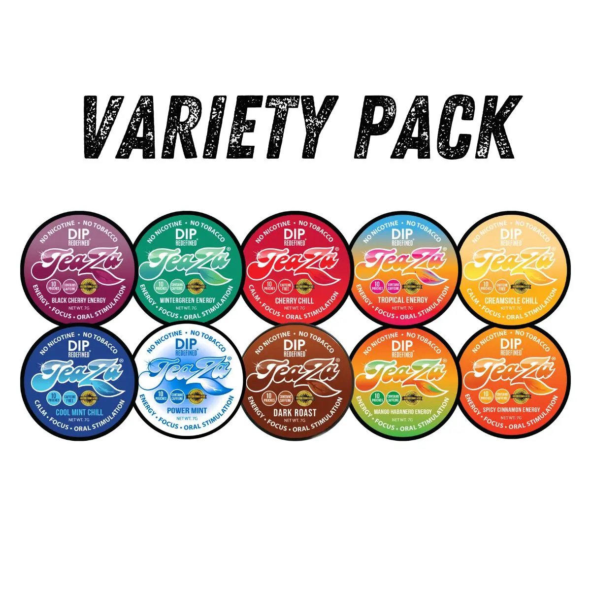 TeaZa Energy Pouches - Variety Pack - 10 Flavors, Herbal Tea, B