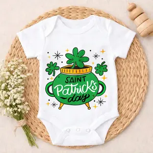 Soft Baby Bodysuit Saint Patrick's Day Pot Of Gold Print 100% Pure Cotton Non-Irritating Snap Closure Breathable Stretchy Great For Sleep & Play
