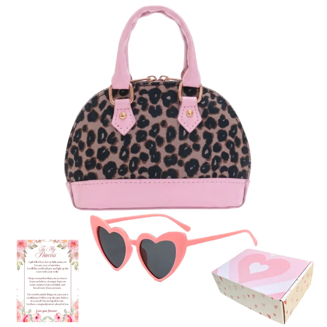 Mini Toddler Purse for Girls Ages 1-3 | Leopard Print Baby Purse with Sunglasses & Gift Box | Little Girl Handbag | Kids Purse