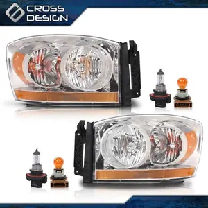 CROSSDESIGN LH & RH Fit For Dodge Ram 1500 2500 3500 w/ Chrome Bezel 2006-2009 Headlights