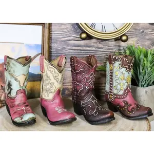 Set of 4 Western Longhorn Silver Studs Cowboy Boots Make Up Tools Pen Holders