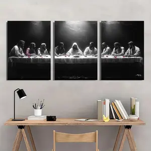 Last Supper 2D Art Set, Framed Canvas Religious Image, &, Wooden Frame, Ideal for Home Decor, Anniversary, Classroom Display