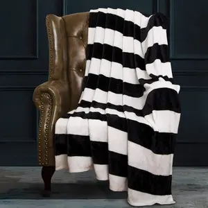 Flannel Throw Blanket, Super Soft with Black and White Stripe (51"x68")