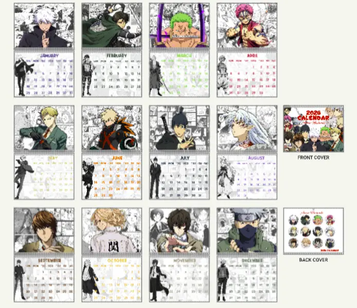Anime Manga Husbando 2026 Calendar, Anime Calendar Monthly Planner, Yearly Planner, Anime Fan Gift