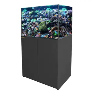 Coral Reef Aquarium 115 Gallon Ultra Clear Glass Tank & Built in Sump All Black all-in-one purchase ships complete with one 73-gallon tank, one prebuilt and fully assembled matte finish cabinet, one built-in 41-gallon sump-filtration system,, Fish Tank, W