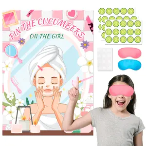 Spa Party Games, 7 pcs Pin The Cucumber on The Girl Set,  Spa Game Poster, Cucumber Stickers,  Spa Birthday Party Decorations Blindfold for Women Kids Spa Party Supplies