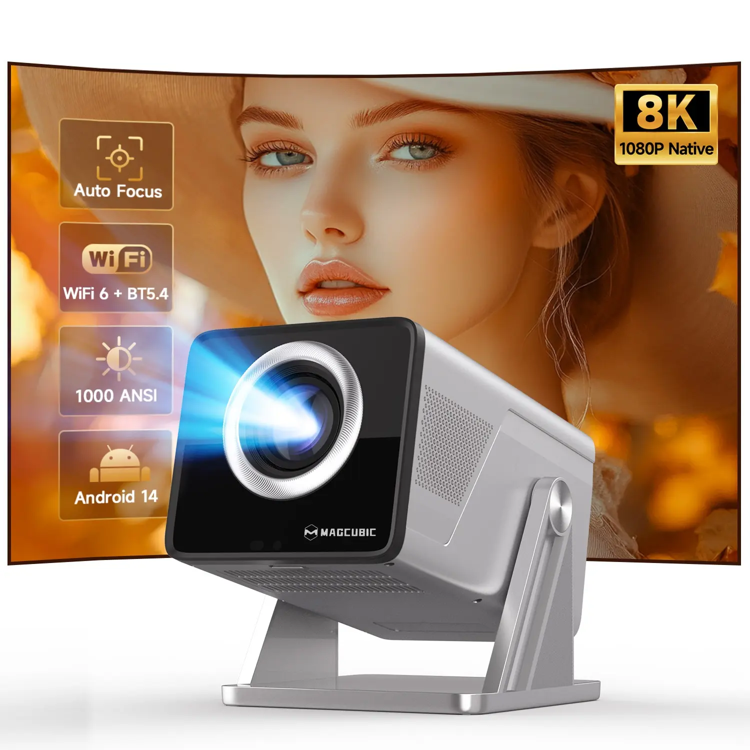X7 1000ANSI Projector Auto Focus 8K Decode Android 14.0 Built-In HiFi Speaker Auto Obstacle Avoidance & Fully Keystone Correction Dual WiFi6 BT5.4 Native 1080P 180° Rotatable Allwinner H726 #TikTokShopBackToSchool