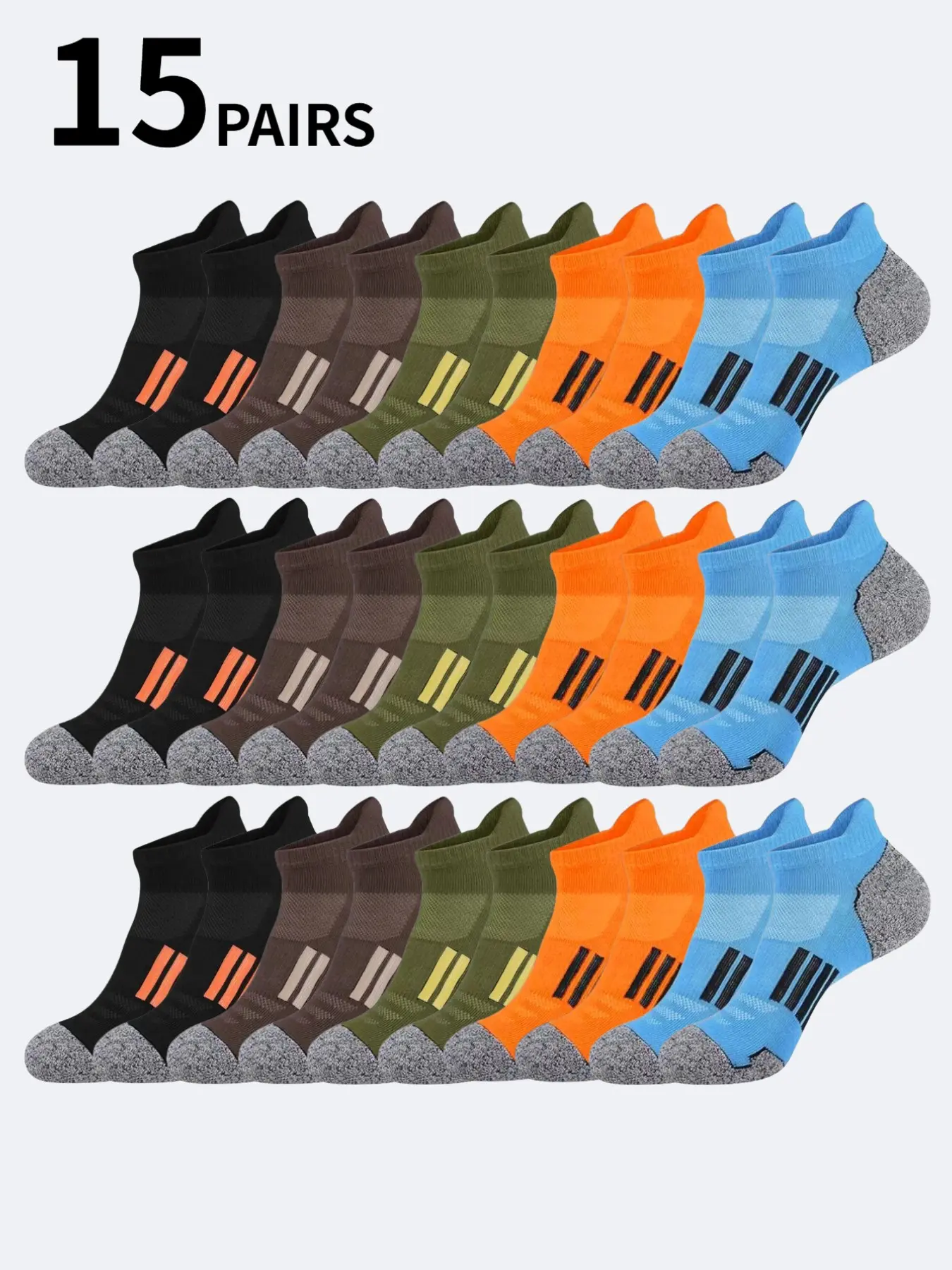 15-Pair Set of Men's Lightweight Spring/Summer Socks: Breathable Sports Socks, Mesh, Comfortable, Versatile, and Colorful Ankle Socks—Perfect for Outdoor Hiking and Fitness