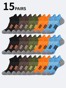15-Pair Set of Men's Lightweight Spring/Summer Socks: Breathable Mesh, Comfortable, Versatile, and Colorful Ankle Socks—Perfect for Outdoor Hiking and Fitness, Athletic Socks