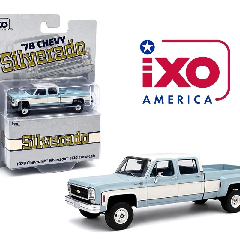 IXO Model 1:64 1978 Chevrolet Silverado K30 Crew Cab Fleetside Lifted -Blue with White Diecast Collectible Model