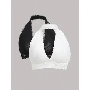 2 Packs Floral Lace Halter Bra Set Lingerie