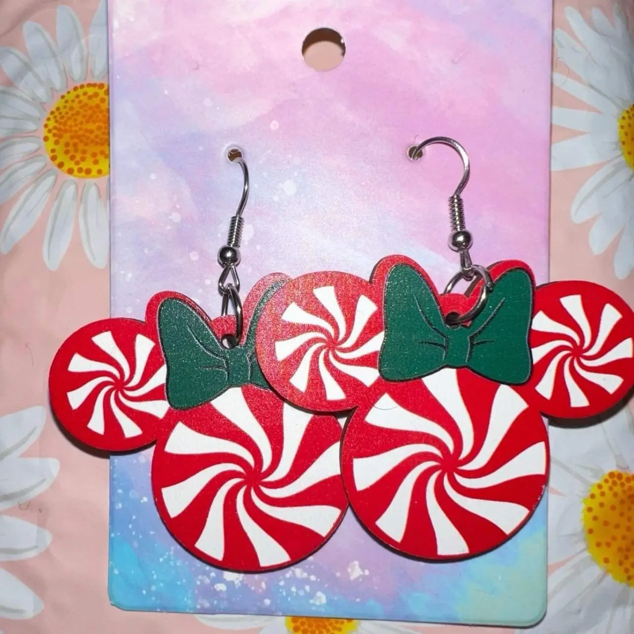 New Minnie Peppermint Christmas Dangling Earrings - Disneyland