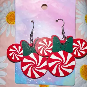 New Minnie Peppermint Christmas Dangling Earrings - Disneyland