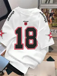 Unisex Men's Number 18 Print Round Neck Graphic Tee, Casual Stylish Tee, Regular Fit Casual Short Sleeve T-Shirt for Summer, Men's Top for Daily Wear, Tropical