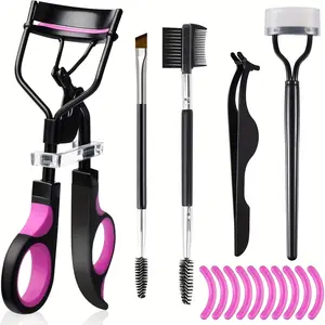 5-in-1 Eyelash Curler Kit for Women with Refill Pads – Professional Lash Curler, Lash Comb Separator, Mascara Brushes, Eyelash Tweezers & Foldable Eyebrow Comb – Soft Silicone Curling Tool Set