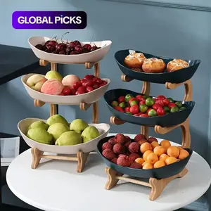 3 Tier Fruit Bowl, 1 Count Large Capacity Tiered Fruit Basket with Bamboo Stand Display Storage Rack, Kitchen Counter Tray for Fruit Snack Nuts Bread Candy, Drawer Style Options #TOP PICKS