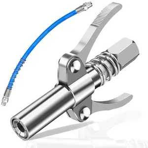 Lock and Lube Grease Gun Coupler, Strong Locking & Quick Release Grease Gun Tips Ends Couplers Needle Tip, Compatible with All Grease Guns 1/8" NPT Fittings, Rated 10000 PSI (Double Handle B*2)