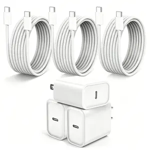 20W Braided Wall Charger Block - 1/2/3-Pack Sets with 6ft USB-C Cable, Braided Fast Charging for iPhone 17ProMax/17Pro/17 Air/16ProMax/16Pro/15ProMax/15Pro Series, iPad Pro, Mobile, Smartphone & Multi Device Protection