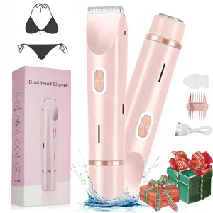 Electric Bikini Trimer Shaver for women: 2 in 1 IPX7 Waterproof Wet & Dry Use Body Hair Trimmer and Facial Hair Remover - Rechargeable Hair Removal Kit for Bikini Underarm Leg Arm Body Face