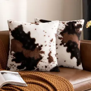 Double-sided cow pattern plush pillowcase, artistic style, ultra-soft printed sofa decorative cushion cover
